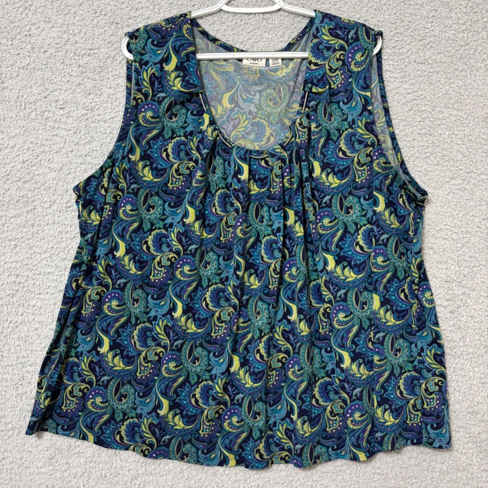 Boho Paisley Blouse Flowy Sleeveless Top Casual Plus Size 26/28W Pleated